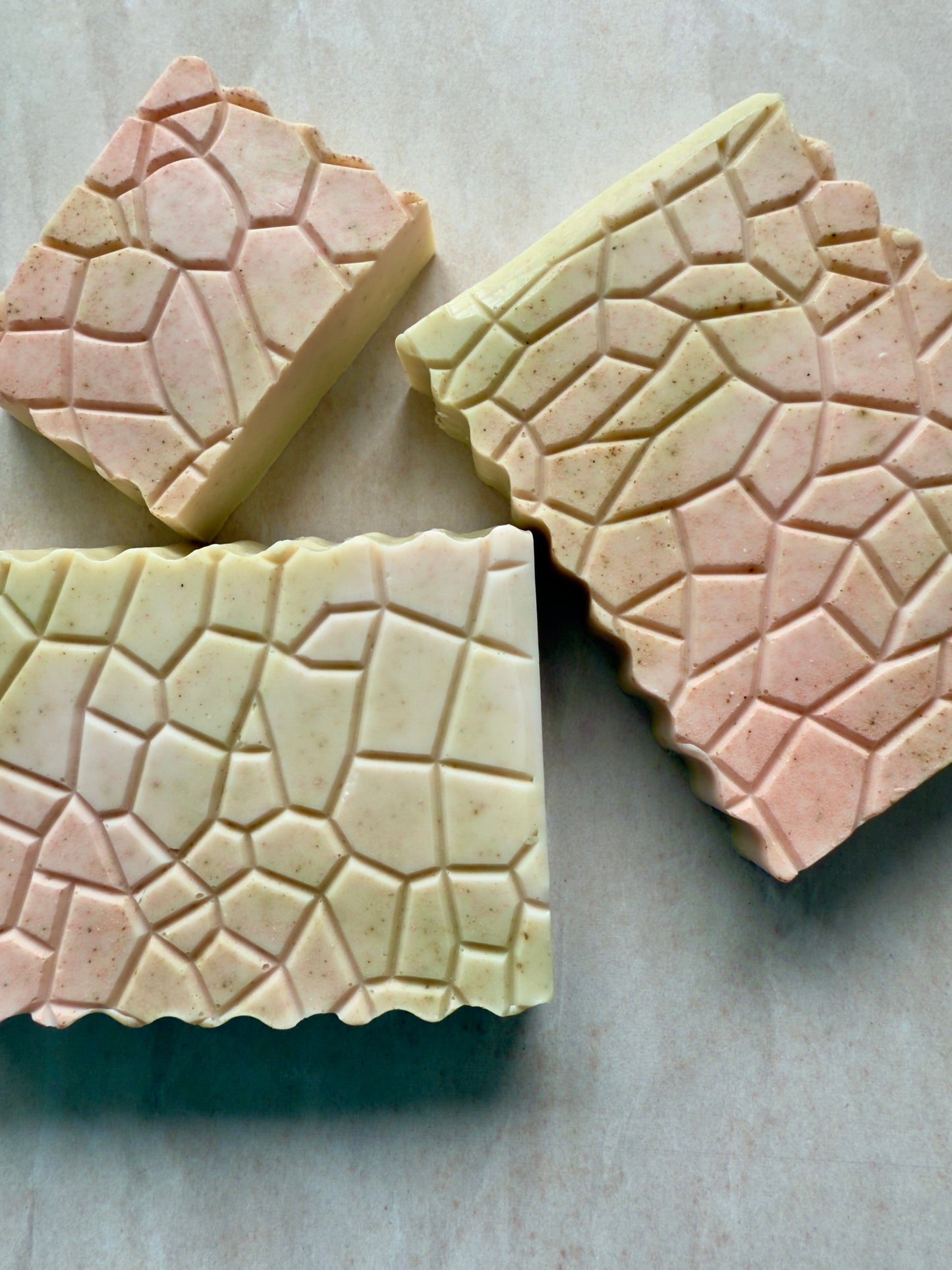 Split Banana – Small Batch Mango Butter Soap | Tropical Garden in Pink + Green