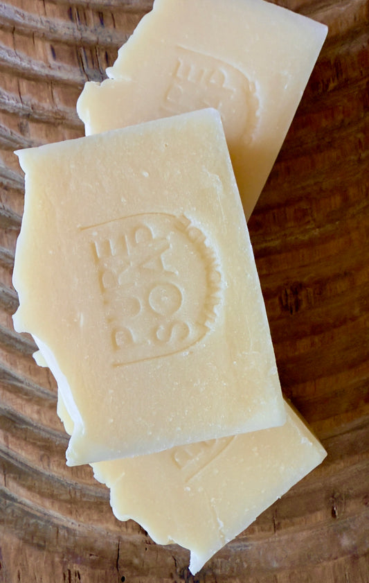 Creamy beige apple-sage soap bar with light speckles and a clean, rustic edge.