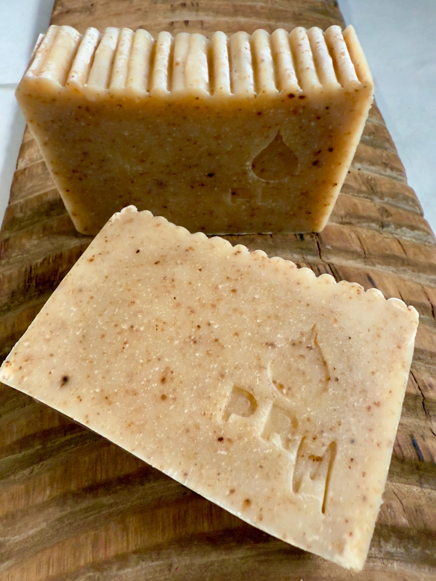 Mint and citrus soap bar with natural speckles and PRM stamp