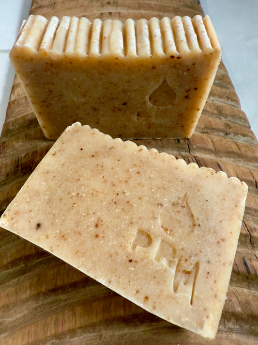Mint and citrus soap bar with natural speckles and PRM stamp