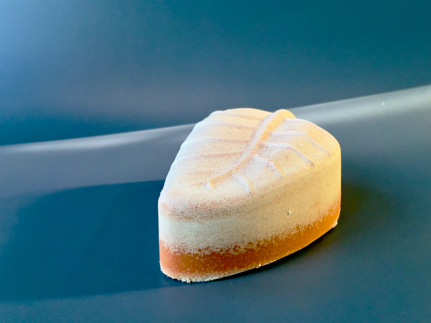 Side view of leaf soap showing layered tone and molded vein detail