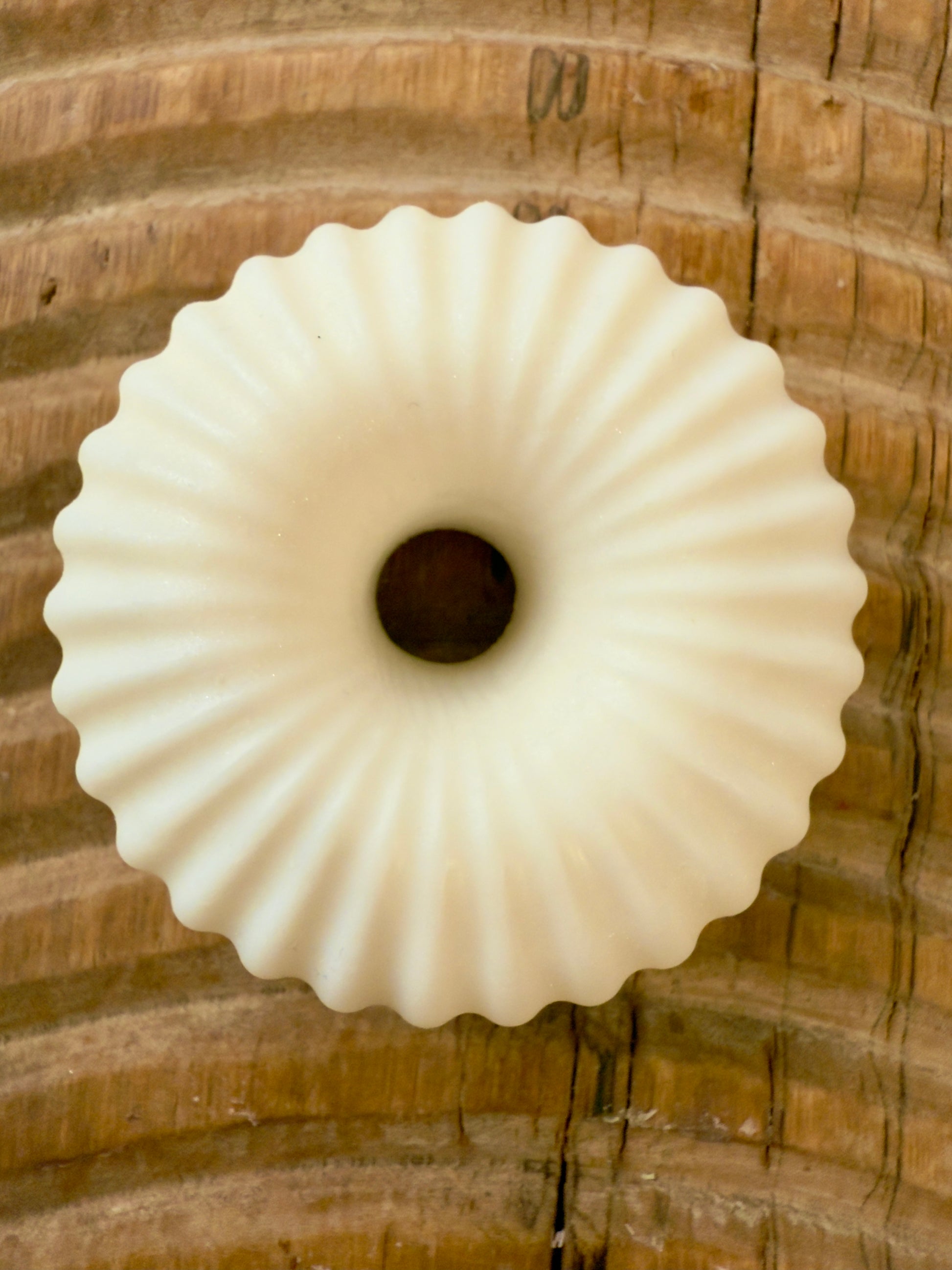 “Coconut Cream solid shampoo bar in ridged donut shape, pearly white finish, handcrafted by Panta Rei Made.”