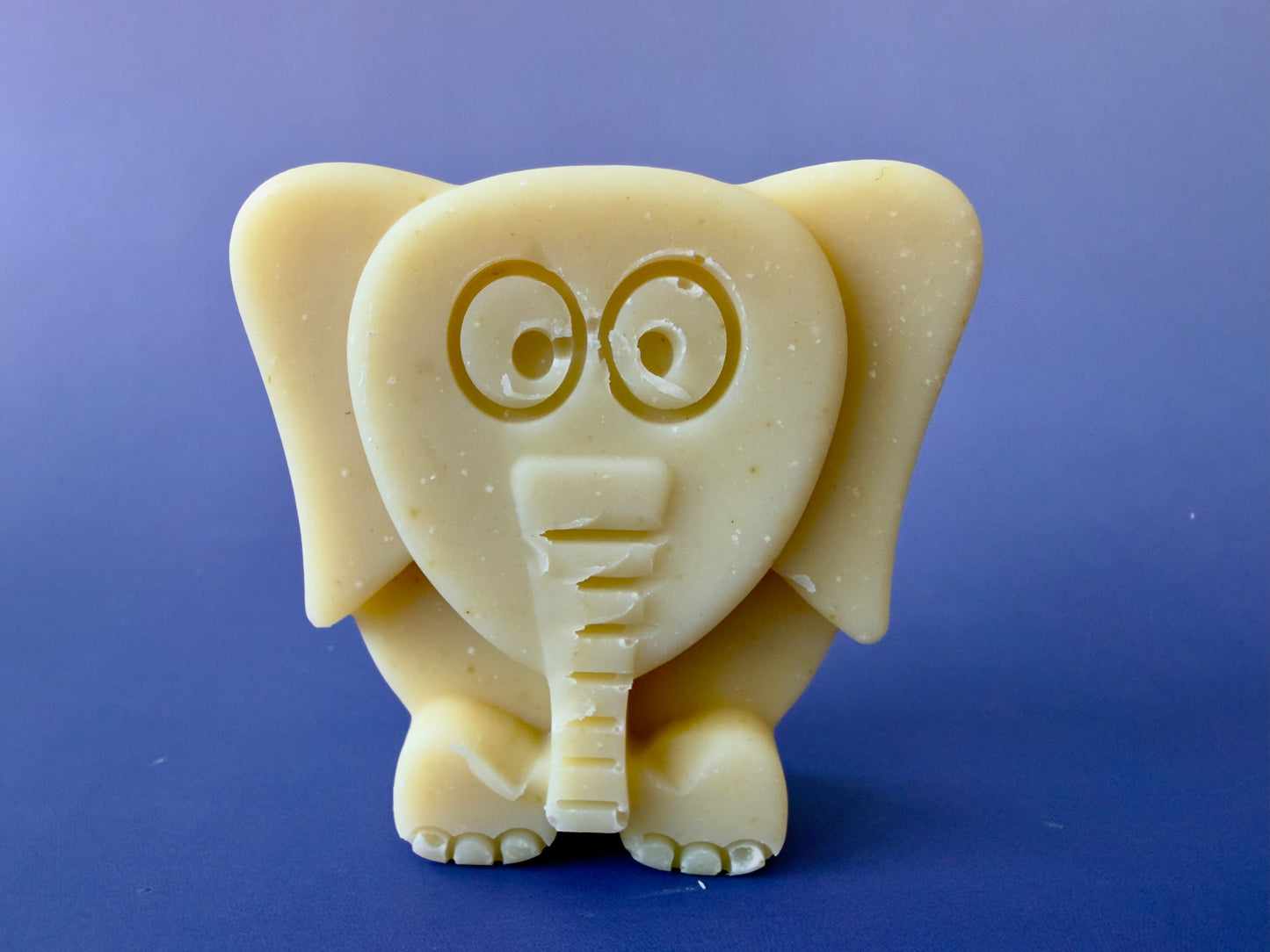 Chamomile baby soap molded as a small elephant with raised details