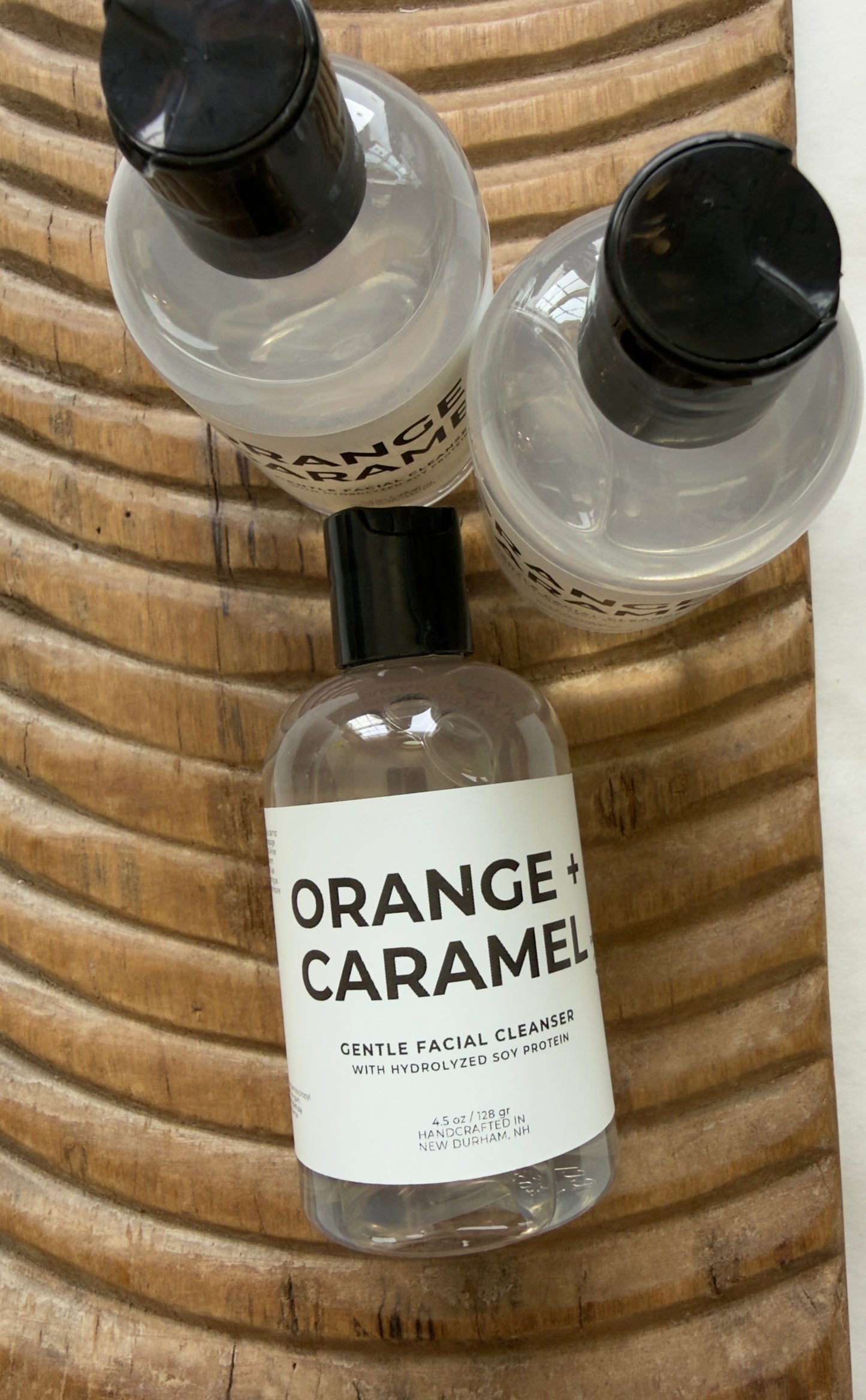 Panta Rei Made facial cleanser bottles with flip-top caps.