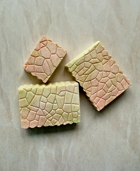 Split Banana – Small Batch Mango Butter Soap | Tropical Garden in Pink + Green