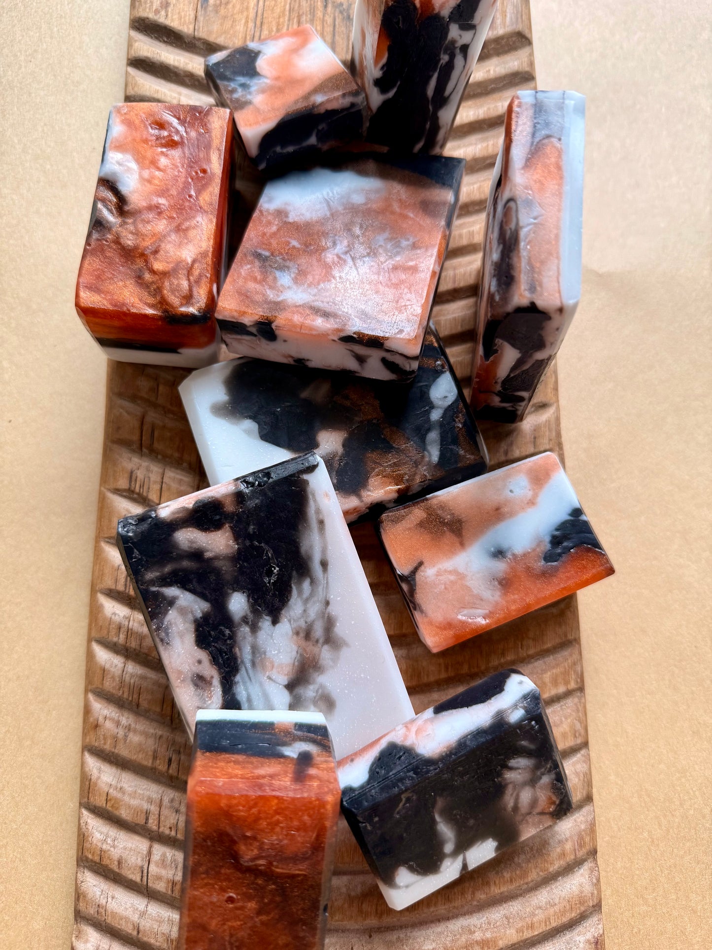 Better in Theory – Small Batch Glycerin Soap | Black, White + Copper Marbled Bar